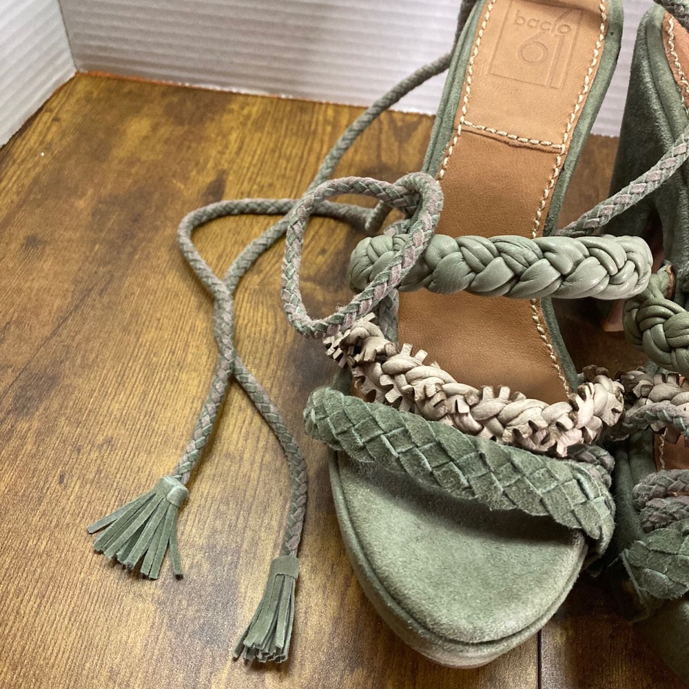 Bacio 61 Women Olive Green Suede Braided Lace Up Wedge Platform Heels Sandal 6.5 - Picture 6 of 8